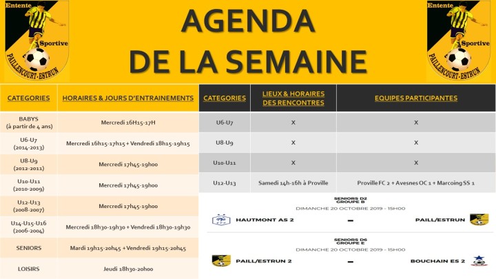 AGENDA DE LA SEMAINE(1)