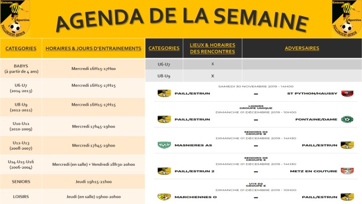 AGENDA DE LA SEMAINE